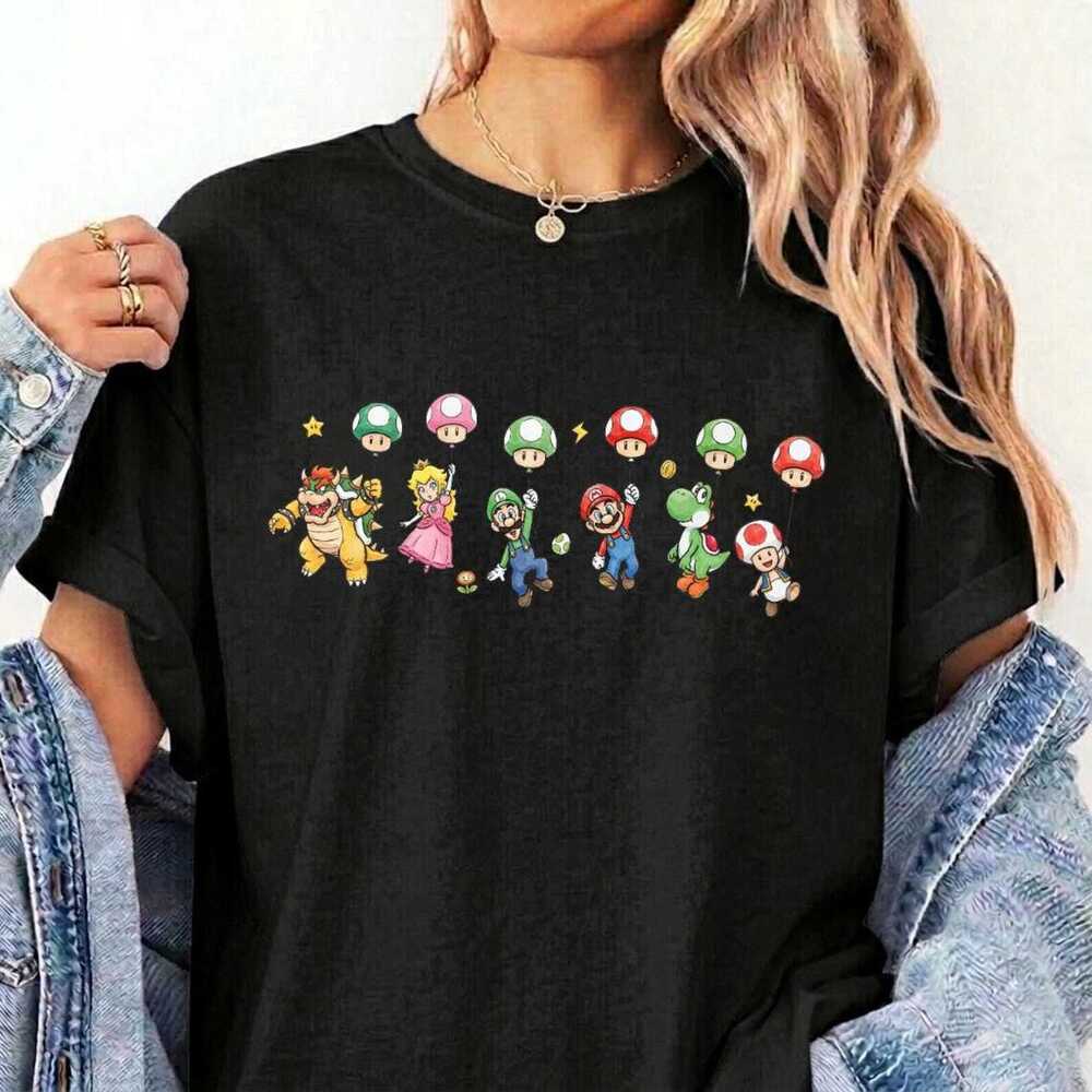 Super Mario Group Characters Balloon T Shirt Black